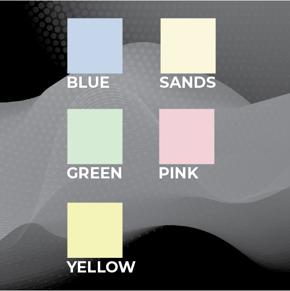 Paper colours: Blue, Sands, Green, Pink and Yellow