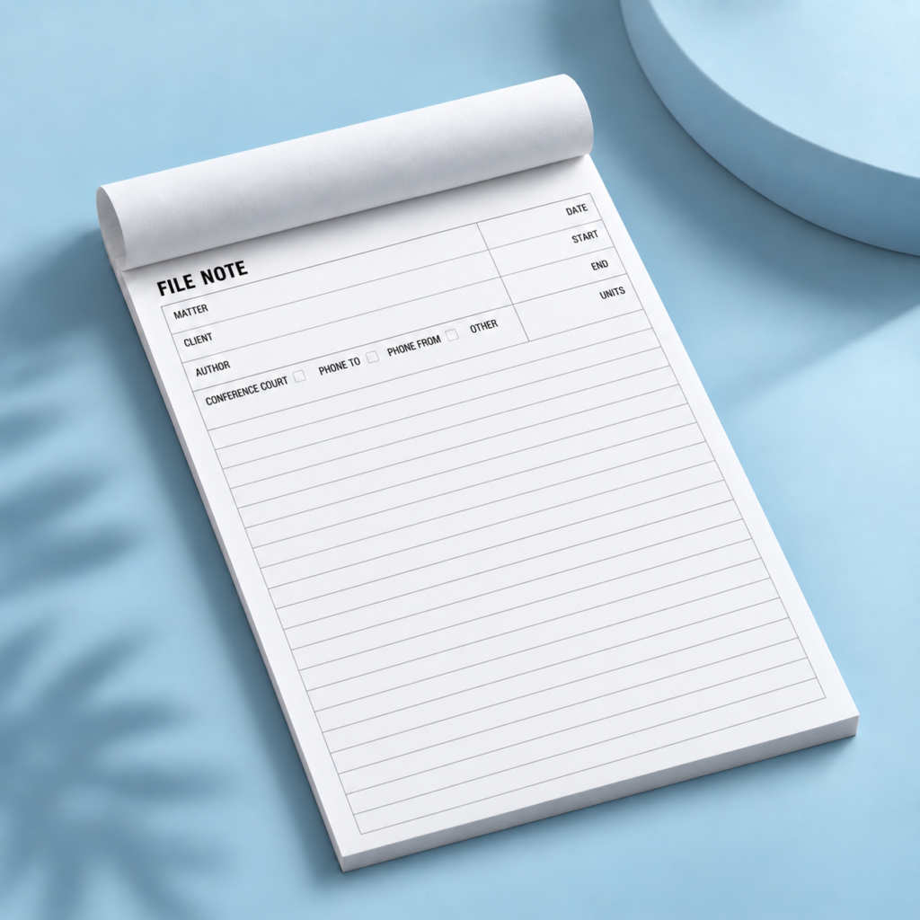 File note pad for professional record keeping