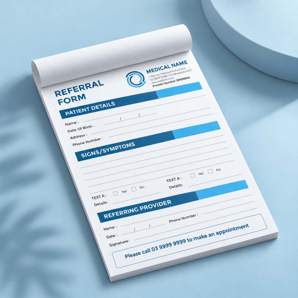 Custom referral pad
